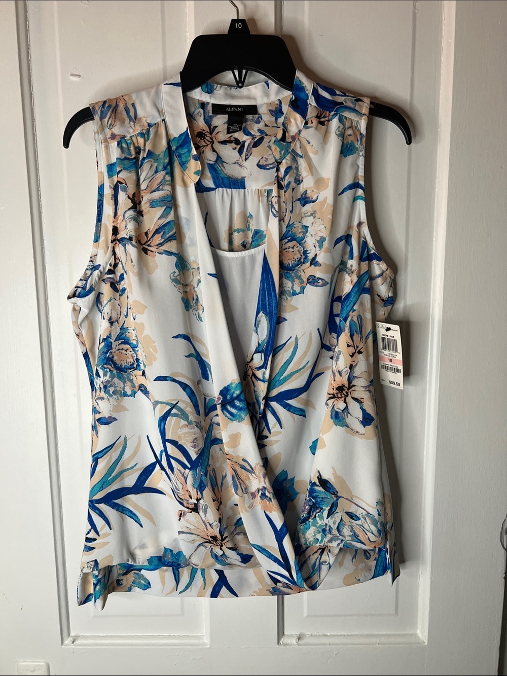 Alfani Floral Surplice Camisole - Blue & Cream NWT